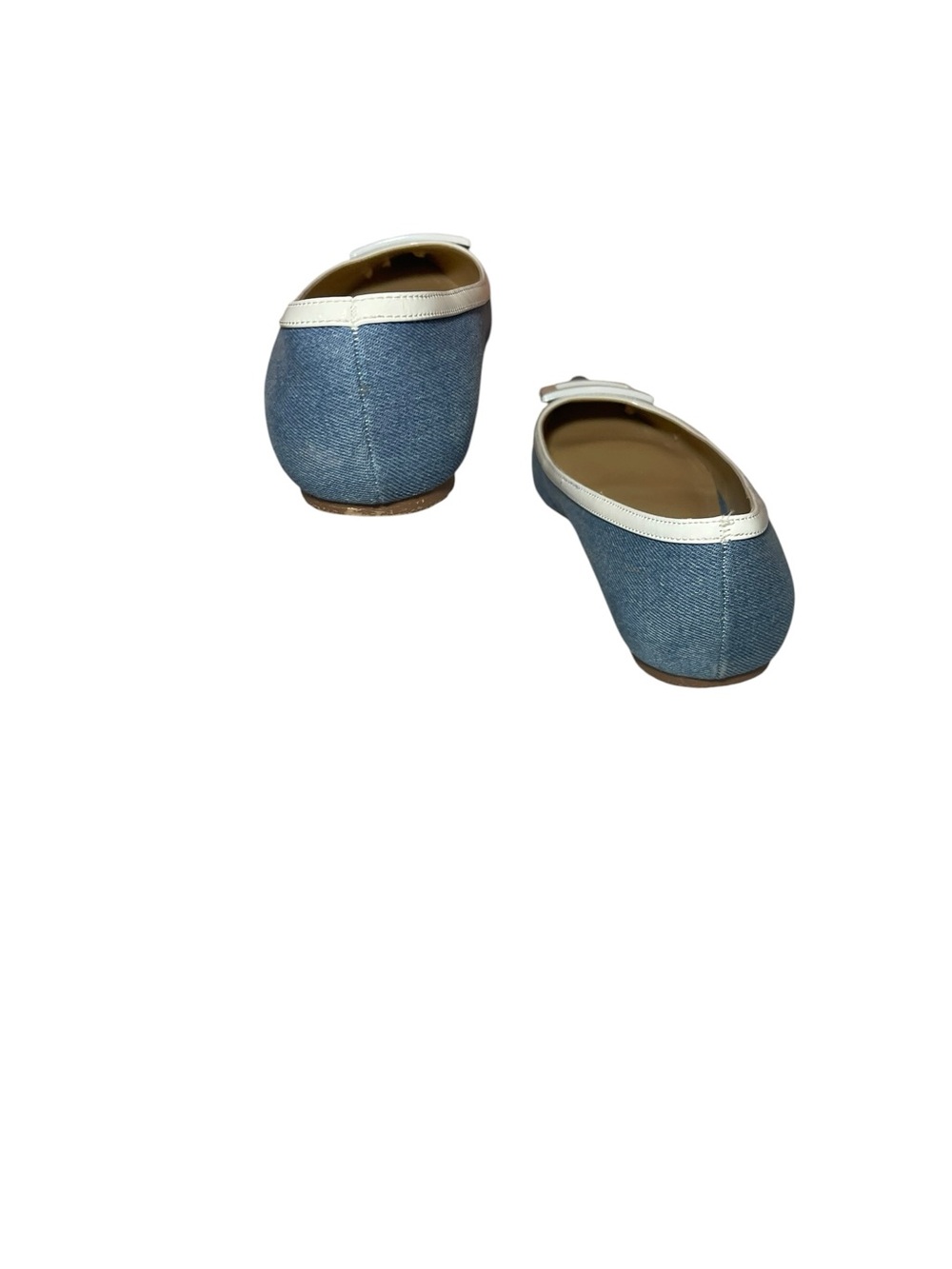 J ferrar Pointed Denim Blue Ballet Flats with White Trim - Picture 3 of 6
